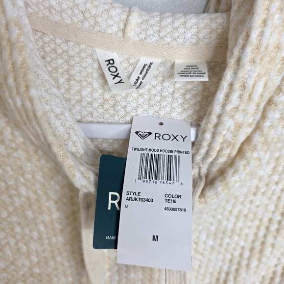 ROXY Cream & Yellow Waffle Knit Cropped Hoodie Pullover NWT sz M - Picture 3 of 5